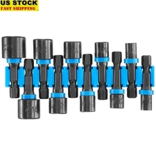 10-Piece Impact Rated Nut Driver Set 1/4 Inch Hex Shank Corrosion Resistant New