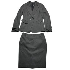 Etcetera Skirt Suit Womens 4 Gray Herringbone Twill Jacket Skirt Set Stretch