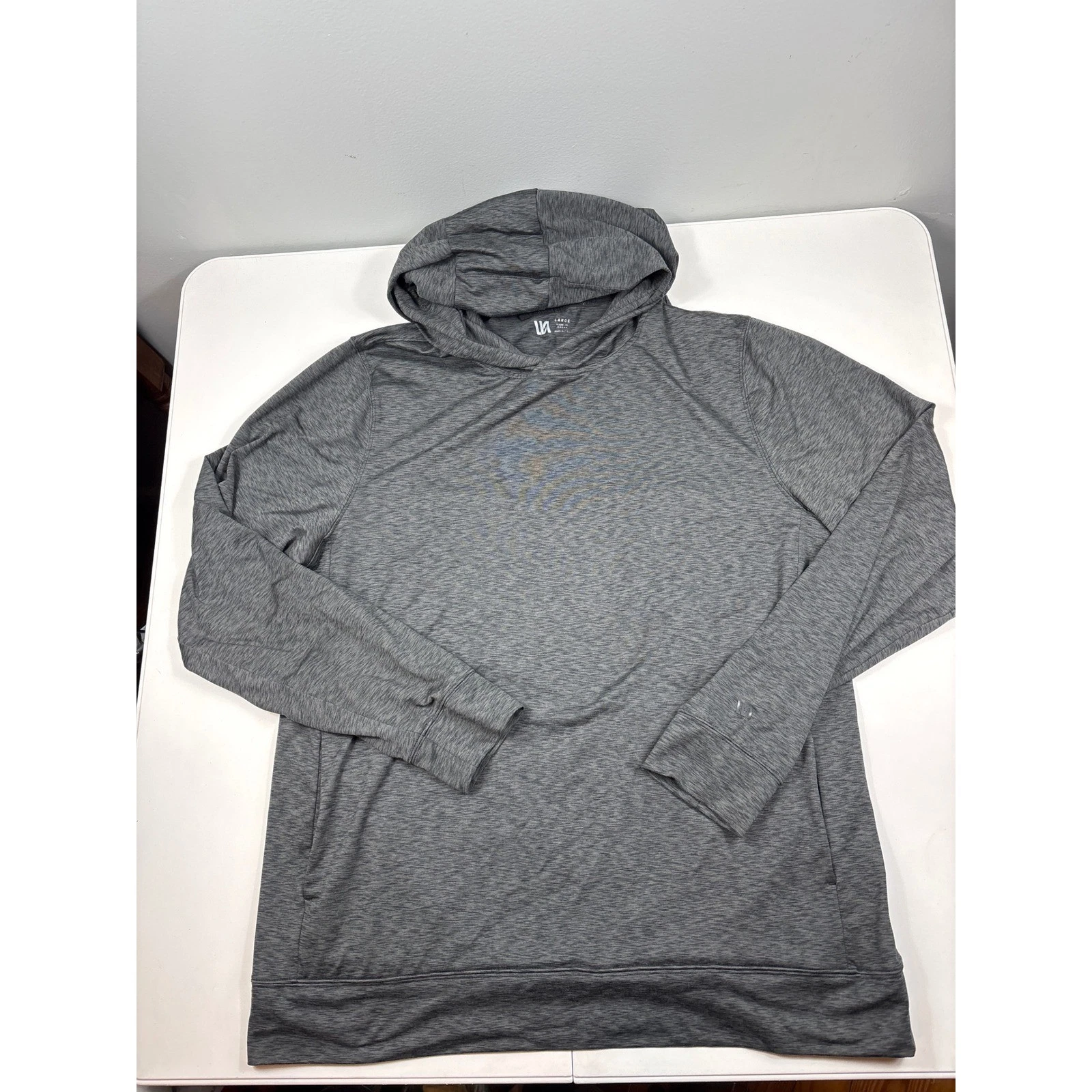 VRST Performance Hoodie Gray Space Dye Lightweight Athletic Shirt Mens L