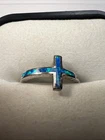 Vtg 925 Sterling Silver Blue Opal Inlay Southwest Cross Ring Size 9