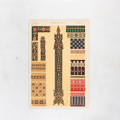 1856 Hindoo No. 2 Original Antique Book Chromolithograph from The Grammar of Or