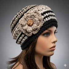 crochet-womans-handmade-flower-hat-beanie-cloudy-days-puffs-new