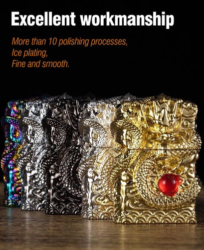 Cool Lighters, Windproof Carving Dragon Antique Lighter, Reusable Kerosene Gr... - Picture 5 of 6