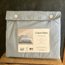 Calvin Klein Washed Percale Blue 100 Cotton Solid 3 Piece KING Duvet Cover Set