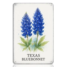 Texas Bluebonnet Metal Tin Sign – 8x12 Wall Decor for Home, Kitchen, or Ba