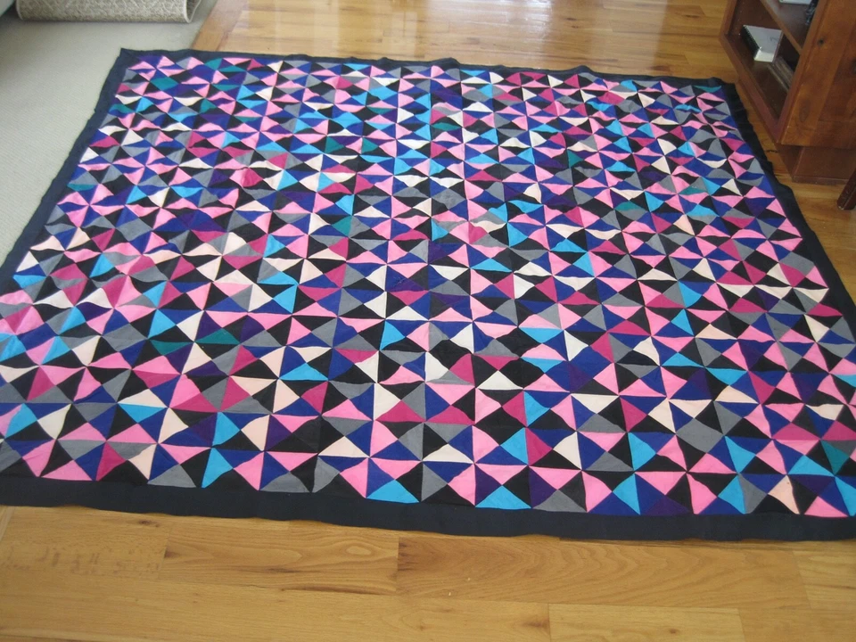 Triangle Square Pink Black Pieced Quilt NOT QUILTED BACK - Image 2 of 4