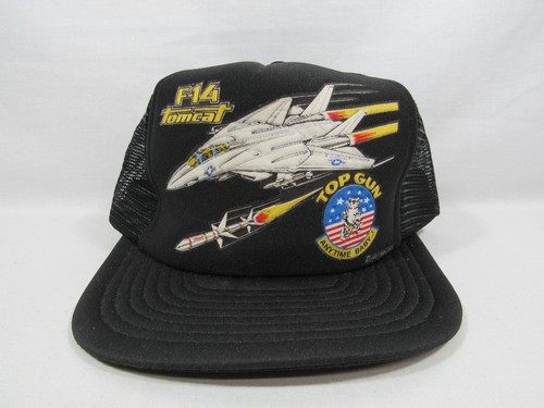 Vintage F14 TOMCAT TOP GUN ANYTIME BABY 1987 Trucker Snapback Hat Cap