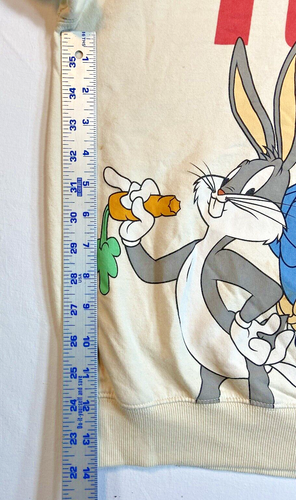 Looney Tunes Sweatshirt Women L Beige Graphic Lightweight Crew Neck Pullover 90s - Picture 4 of 11