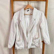Staple The Label Jacket Womens 8 White Striped Long Sleeve Collared Blazer
