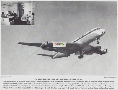 UNITED AIRLINES DOUGLAS DC-8 MAINLINER HISTORIC PLANES PICTURE 1965