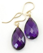 925 Sterling Silver Purple Amethyst Gemstone Teardrop Earrings February Stone