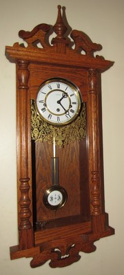 German Fancy Quarter Hour Westminster Chime Oak Wall Clock 8-Day, Key-wind
