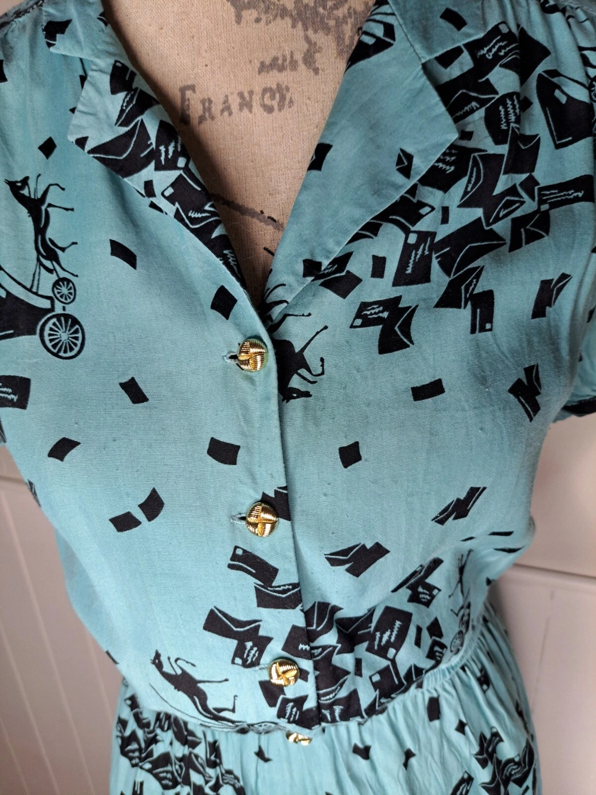 COACH Abito da pattinatore corto Henry Holland stampa animale con colletto abbottonato taglia 10