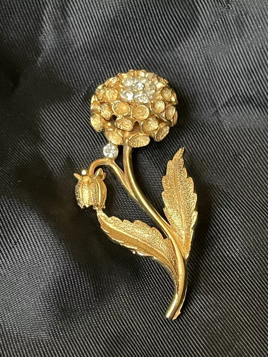 Lovely Vintage Floral Pearl Brooch with Rhinestone Accents