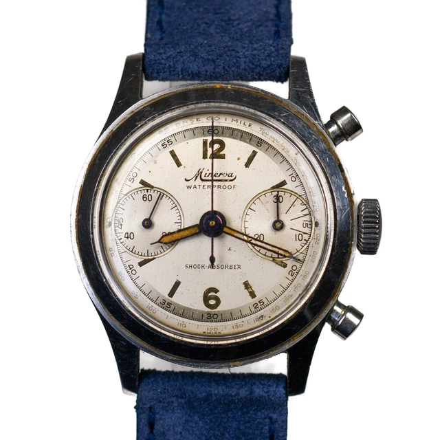 Minerva Ref. 1335 Waterproof 33.5mm Round Pushers Two Tone Dial Cal 13-20 Rare