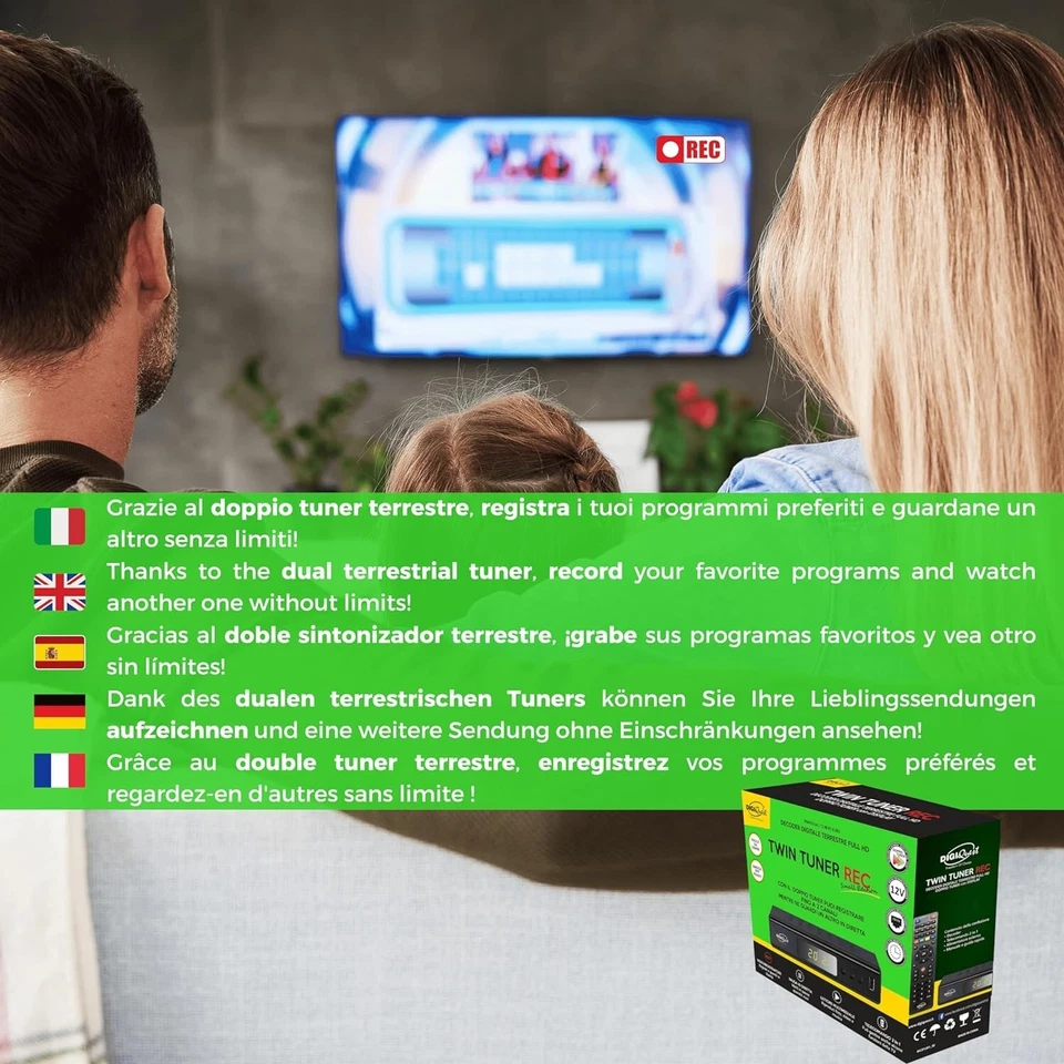 Digiquest twin tuner rec - Decoder digitale terrestre,DVB-T2, Full HD - Immagine 2 di 4