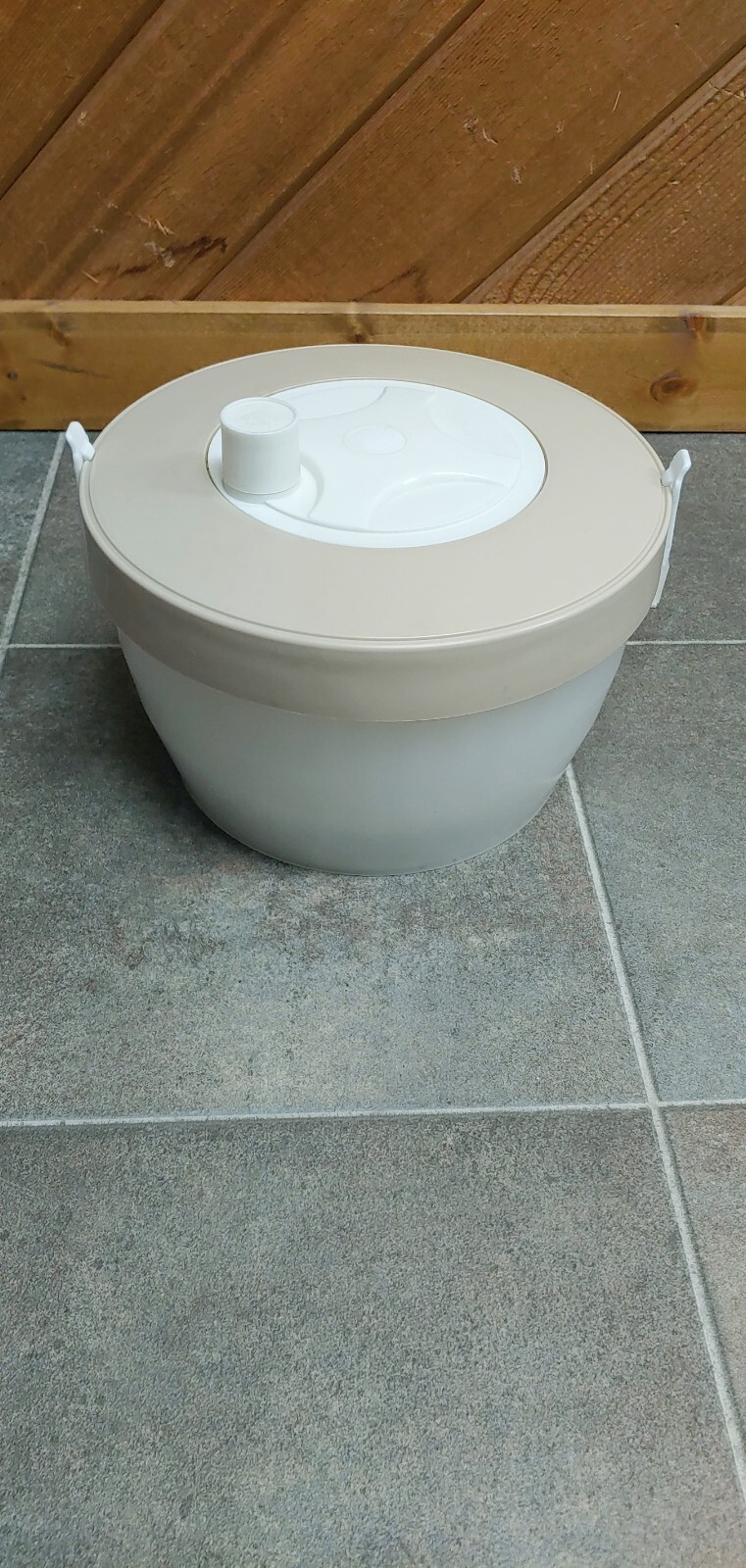 Vintage Salad Spinner Strainer Beige & Clear HOAN Made in USA Dryer Retro-image