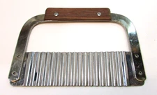 Vintage 1980s Hardwood Wood Handle Serrated Stainless Steel Blade Chopper Cutter