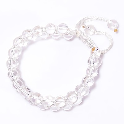 Gemstone Threaded Bracelet 8 Beautiful White Crystal Round Smooth Handmade Beads