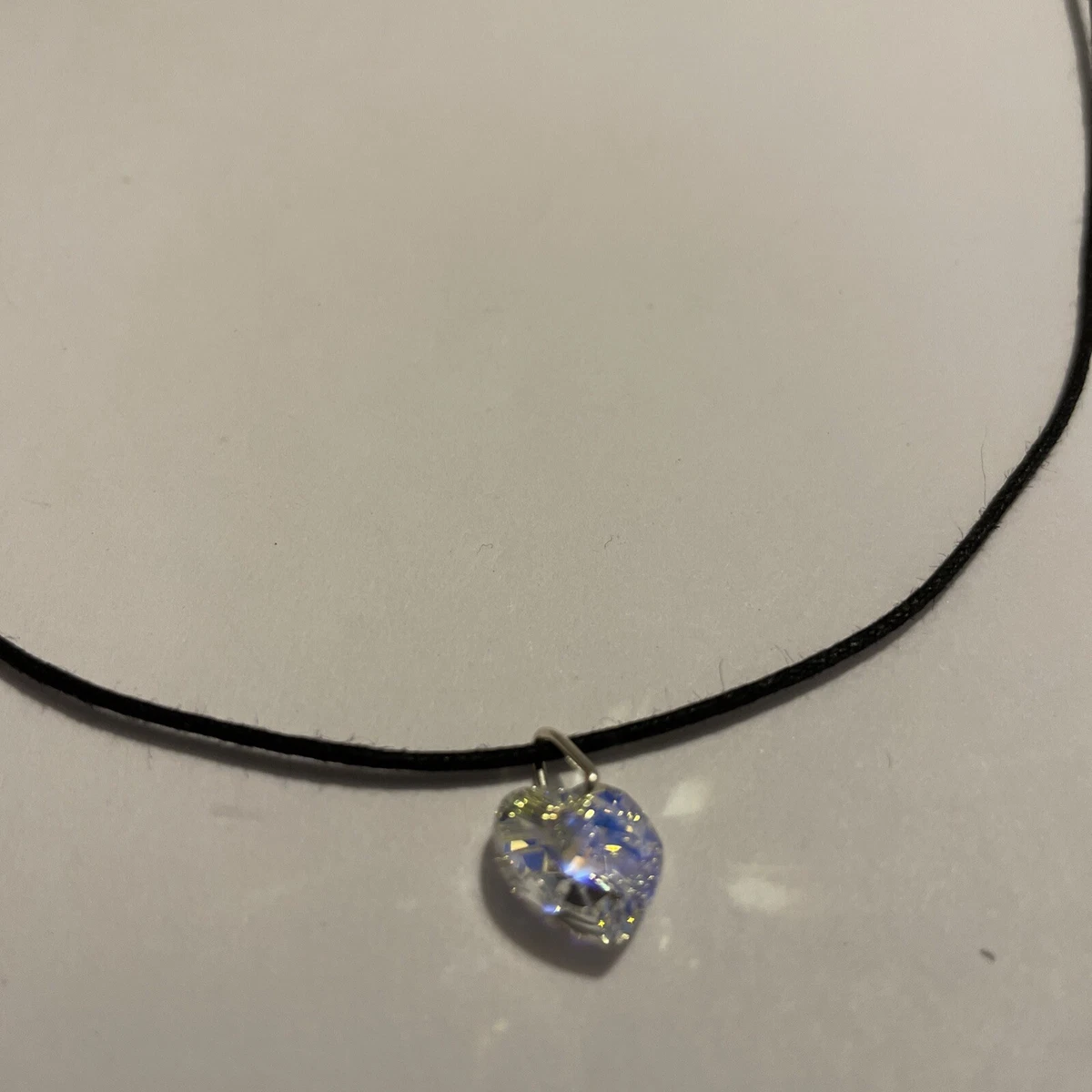 Swarovski Crystal AB Heart on Black Cotton Cord necklace eBay