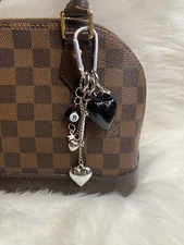 Black Heart Bag Charm Key Ring Fob Keychain Purse Lucky Charm Y2K New
