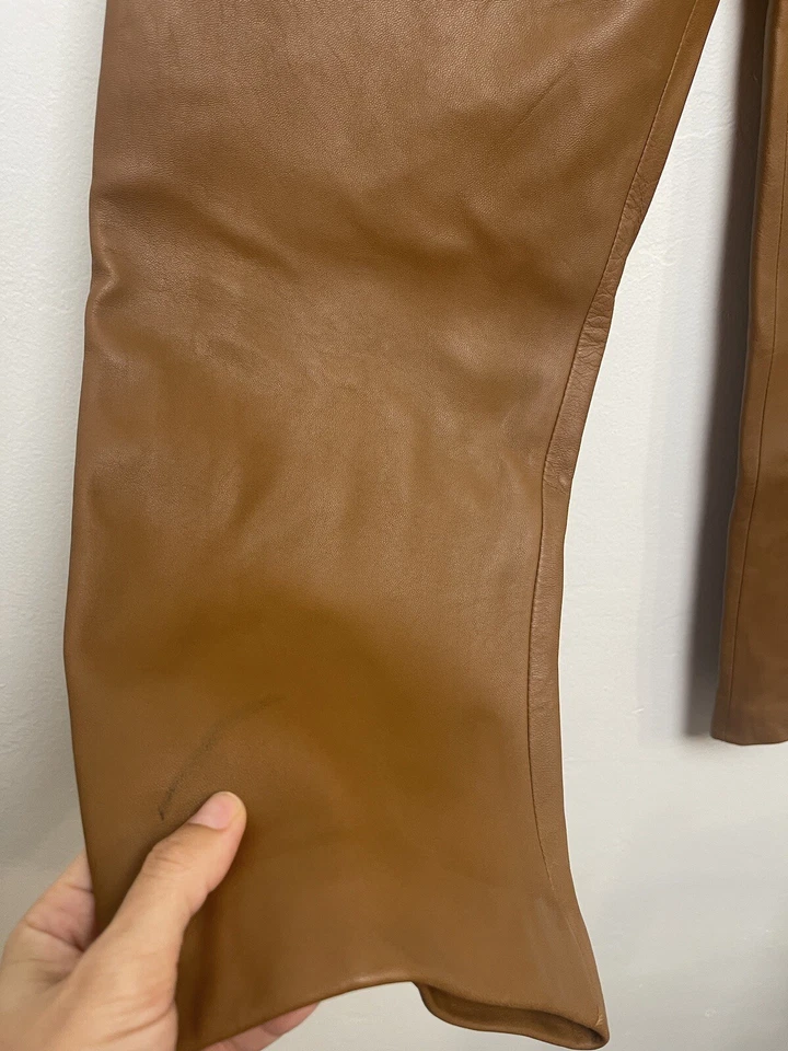 Nordstrom Piel de Cordero Suave Cuero Talla Mediana Marrón Camel Pierna Ancha Cintura Alta Foto 2 de 4