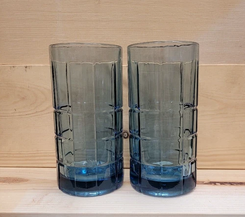 SET OF 2 VINTAGE*TARTAN PLAID BLUE* Tumbler/Iced Tea Glass/ 16oz/Anchor Hocking