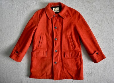 Vintage 60er Jahre LAKELAND schwere reine rote Wolle Wintermantel Jacke Clicker Conmatic Reißverschluss 42