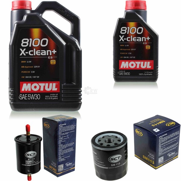 6L Inspektionspaket Set Motul 8100 X-Clean+ 5W-30 MotoröL Sct Filter 11357486-image