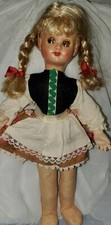Vintage felt Doll Celluloid head Hand Painted face 11" german,Poland
