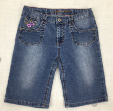 Mudd Blue Denim Floral Embroidered Flap Pocket Jean Capris Shorts Girls Sz 10