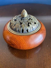 Premium Wooden Incense Burner With Metal Top And Fireproof Mat