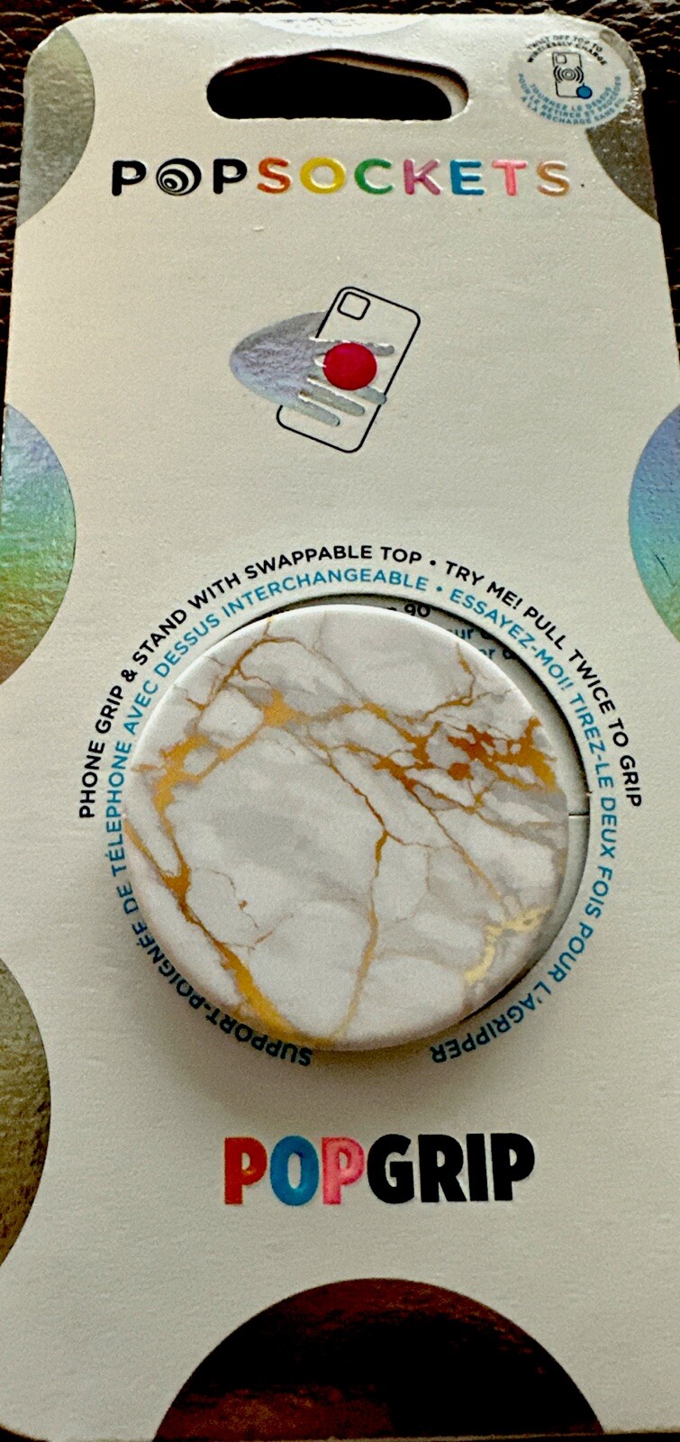 PopSocket Cell Phone Grip Gold Lutz Marble POPGRIP PopSockets Swapable Top - New-image