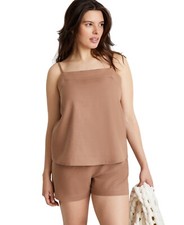 State Of Day 2-Pc. Sleeveless Pajama Set Linen Blend Natural Umber Brown M