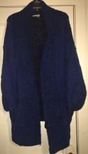 Vintage 80s Cherry Stix Ltd Open Sweater Cardigan Black Blue 100 Acrylic