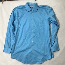 Van Heusen Shirt Mens 17 Tall Solid Blue Lux Sateen Long Sleeve Button Up