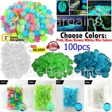 100pcs Pebbles Stones Glow in Dark Home Garden Walkway Aquarium Fish Tank Stone