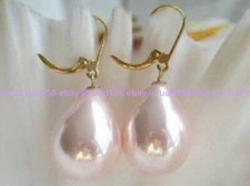 Exquisite 12x16MM Pink South Sea Shell Pearl Teardrop Gold Dangle Earrings AAA