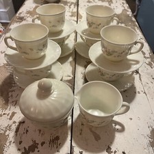 Vintage Arcopal France Spring Flowers Tea Cup Set of 8 With Creamer And Sugar