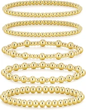 Gold Bracelets for Women Waterproof, 14K Gold Plated Beaded Strand Bead Ball Bra