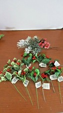 11 HOLLY LEAVES  BERRIES FLORAL PICKS NWT