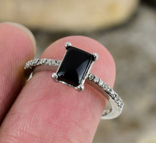 Black Onyx Gemstone Ring 925 Sterling Silver Ring Birthday Gift Women Ring