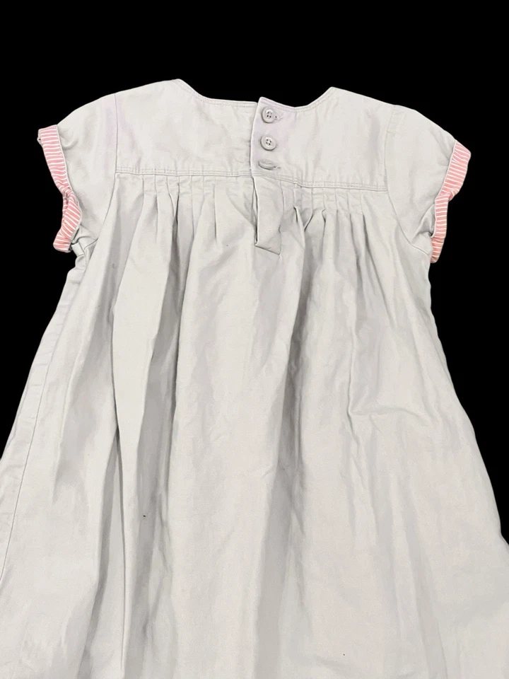 VESTIDO NIÑA JACADI PARÍS GRIS ALGODÓN MANGA CORTA PINTUCK PLISADO LAZO TALLA 6 Foto 4 de 4