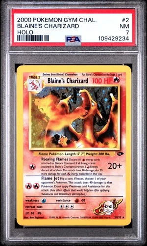 2000 POKEMON GYM CHALLENGE HOLO #2 BLAINE'S CHARIZARD PSA 7