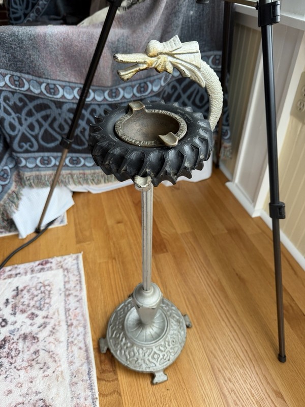 Antique Firestone Truck Tires Brass Ashtray  Dragon Metal Stand