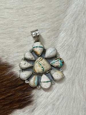 Royston Turquoise Cluster Pendant 925 Sterling Silver Solid Back Southwestern