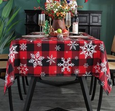 Christmas Tablecloth Rectangle, Plaid Table Cloth with Snowflake 58  -84  inch