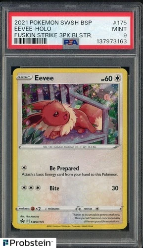 2022 Pokemon SWSH BSP Fusion Strike Three  Blstr #175 Eevee Holo PSA 9
