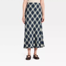 Women's Plaid Midi Skirt - Universal Thread Navy Blue S