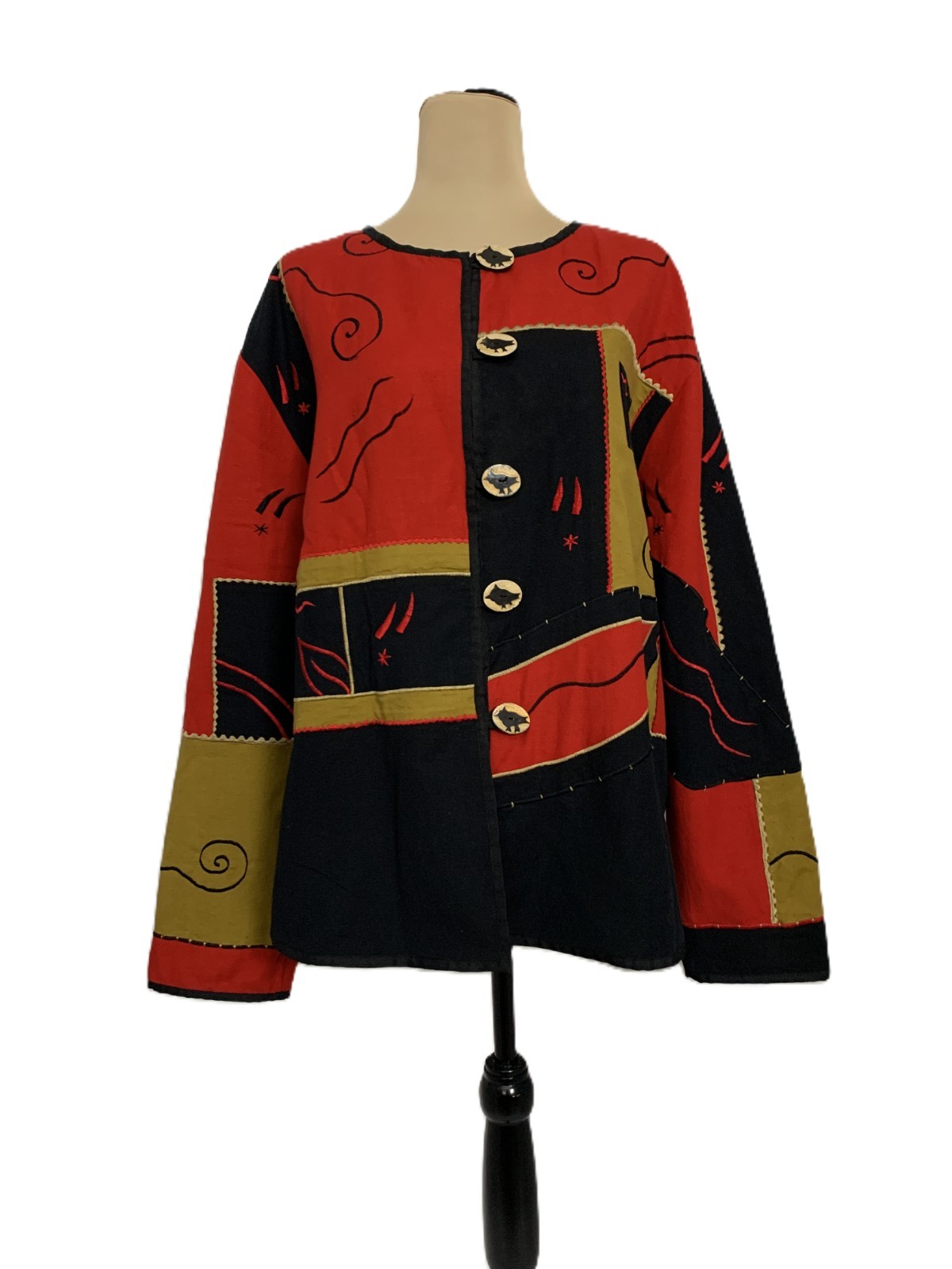 Artisan Patchwork Jacket l-XL Abstract Embroidere… - image 1